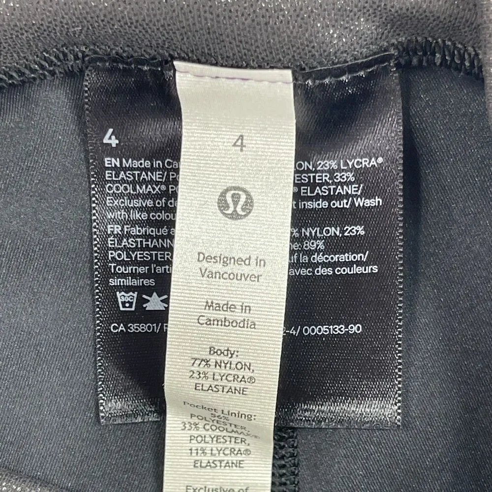 Lululemon Wunder Train 25 In Foil Leggings Womens 4 Black Stretch Yoga Running - Picture 7 of 9